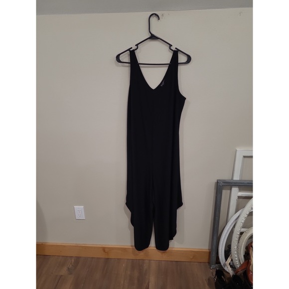 Nicole Miller New York Women SZ‎ XL black jersey knit jumpsuit relaxed fit crop - Picture 2 of 12